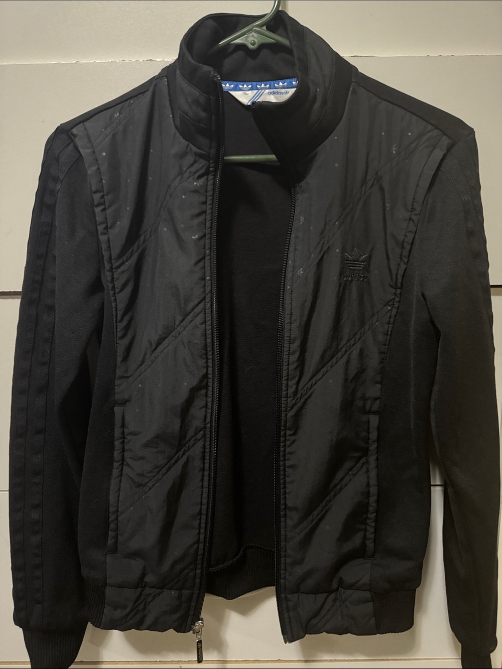 adidas Black Quilted Bomber Jacket with Ribbed Sleeves